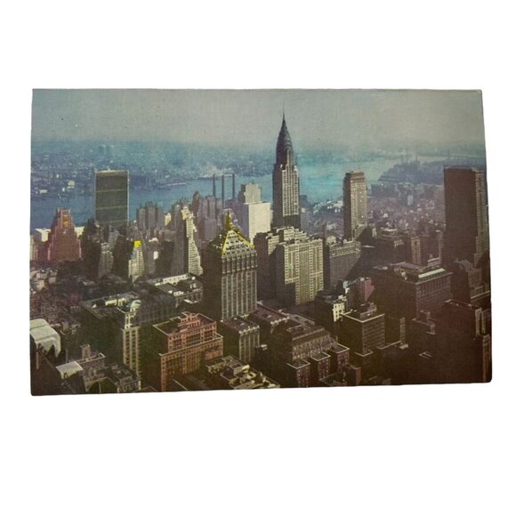 Vintage Postcard New York Aerial View Chrysler Central UN Buildings u - Picture 1 of 5